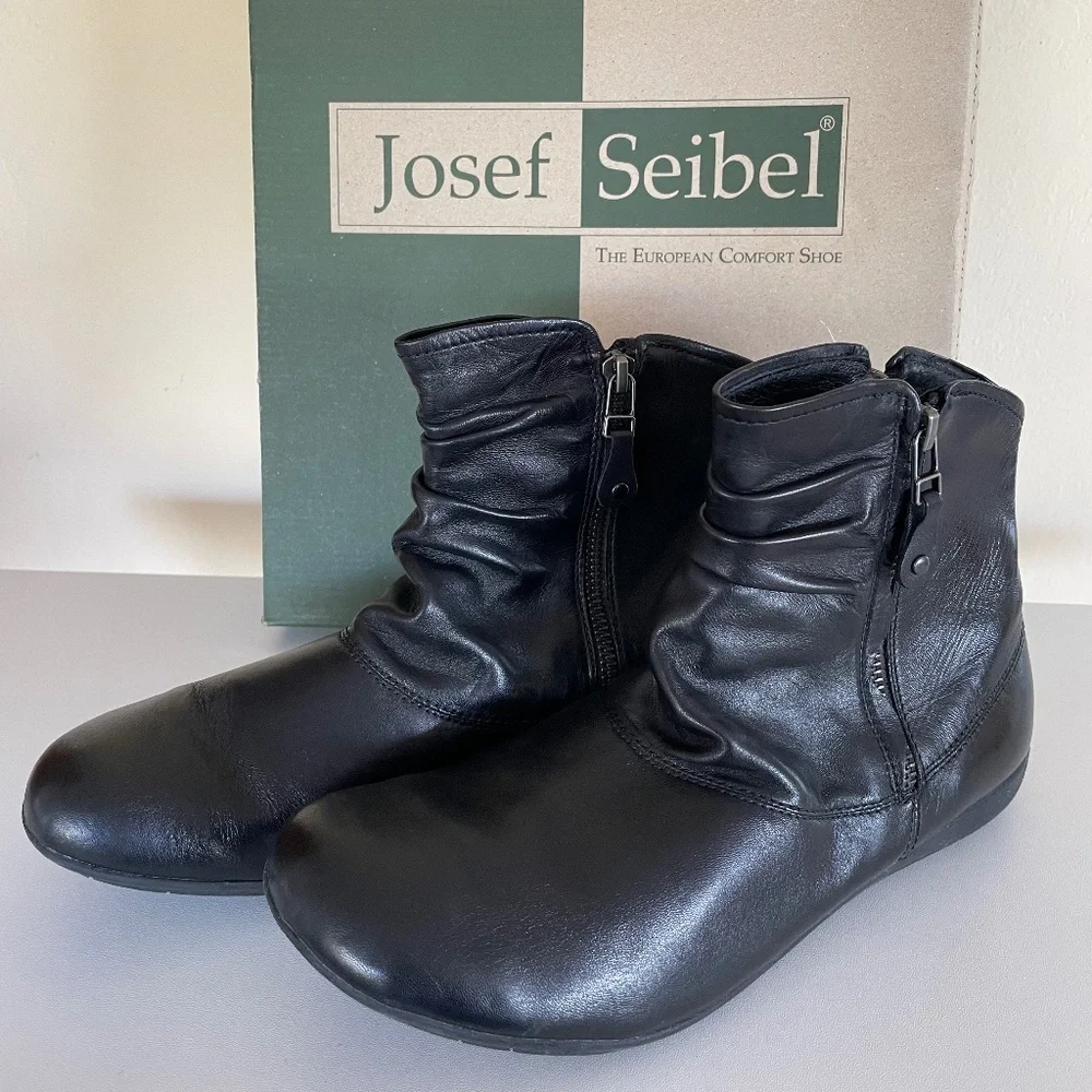 Josef Seibel Faye/Naly Black Leather Ankle Boots w/Zippers, Women's EU 40/ US 9 - Picture 2 of 16